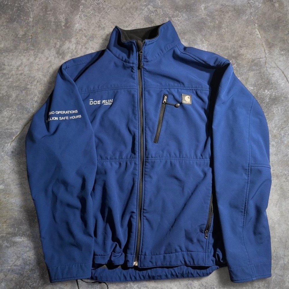 Carhartt Blue Softshell Work Jacket Utility Full Zip Embroidered Logo Size L